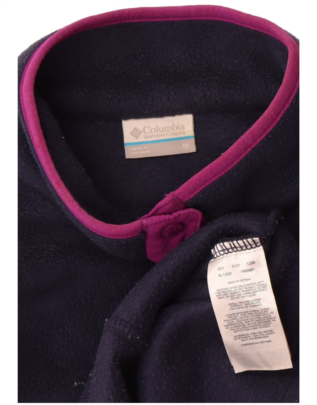 Columbia Womens Button Neck Fleece Jumper UK 14 Medium Navy Blue Polyester