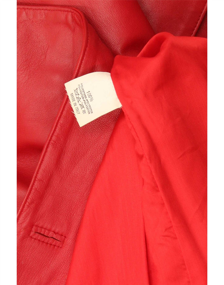 Vintage Womens Faux Leather Overcoat IT 44 Medium Red Polyester