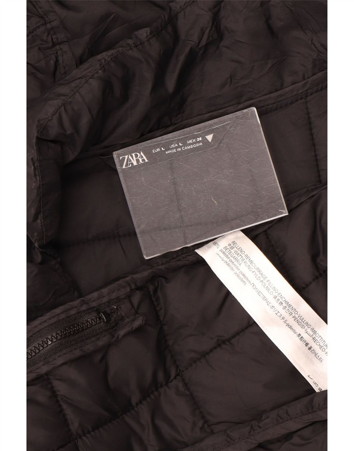 ZARA Womens Hooded Padded Coat UK 16 Large Black Polyester