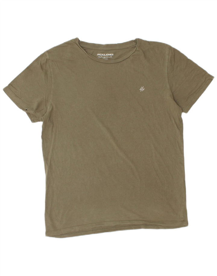 Jack & Jones Mens T-Shirt Top Large Khaki Cotton