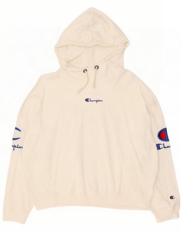 Champion Womens Graphic Oversized Hoodie Pullover UK 14 Mittelweiße Baumwolle
