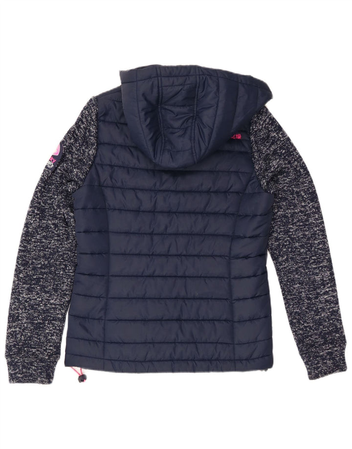 Superdry Veste matelassée à capuche pour femme UK 8 Small Bleu Marine Moucheté Polyester