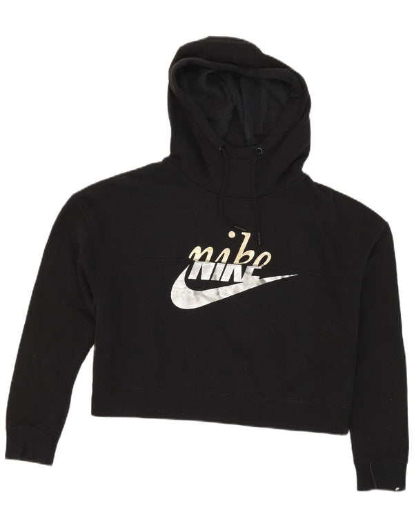 Nike Womens Oversized Crop Graphic Hoodie Jumper UK 10 Small Black Cotton