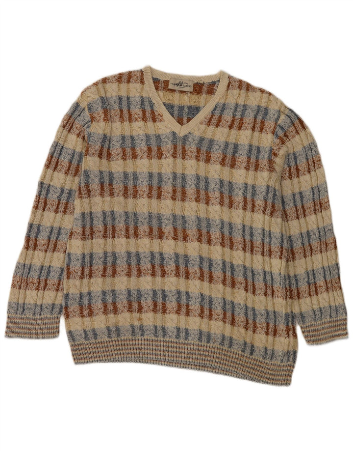 Hemmond Mens V-Neck Jumper Sweater  XL Multicoloured Check Cotton