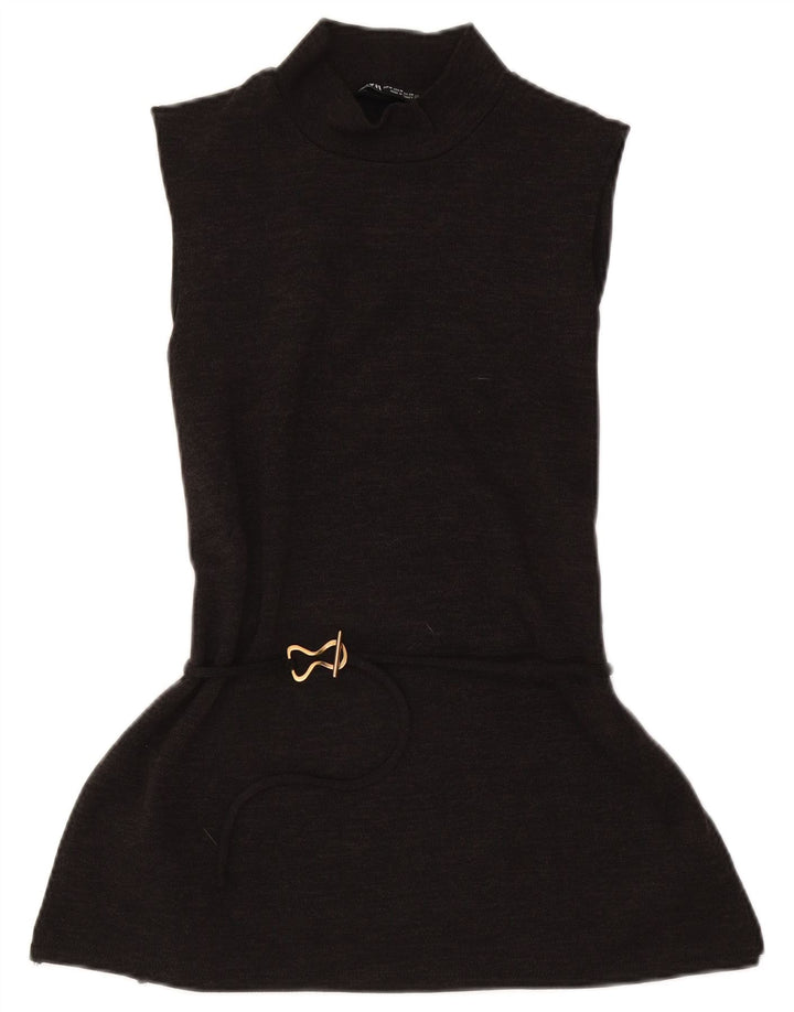Zara Womens Sleeveless Basic Dress UK 12 Medium Brown Polyester