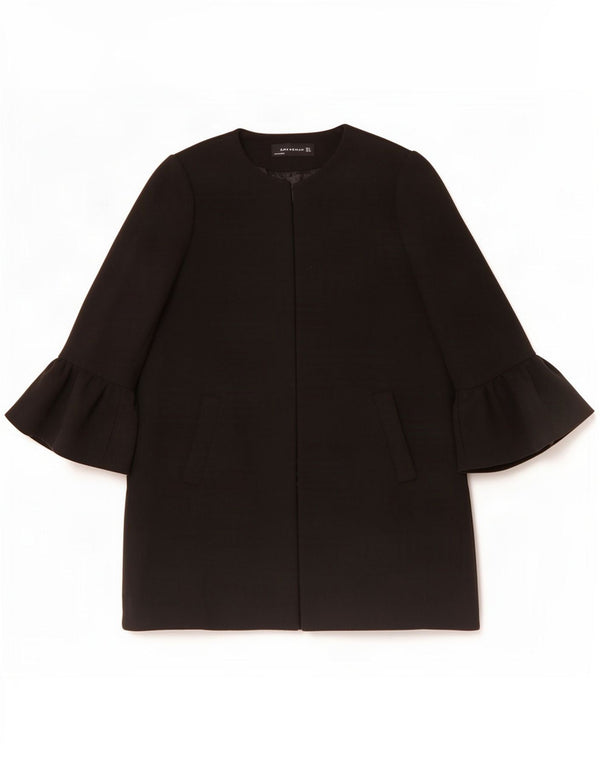Zara Womens Open Overcoat UK 16 Large Noir Polyester
