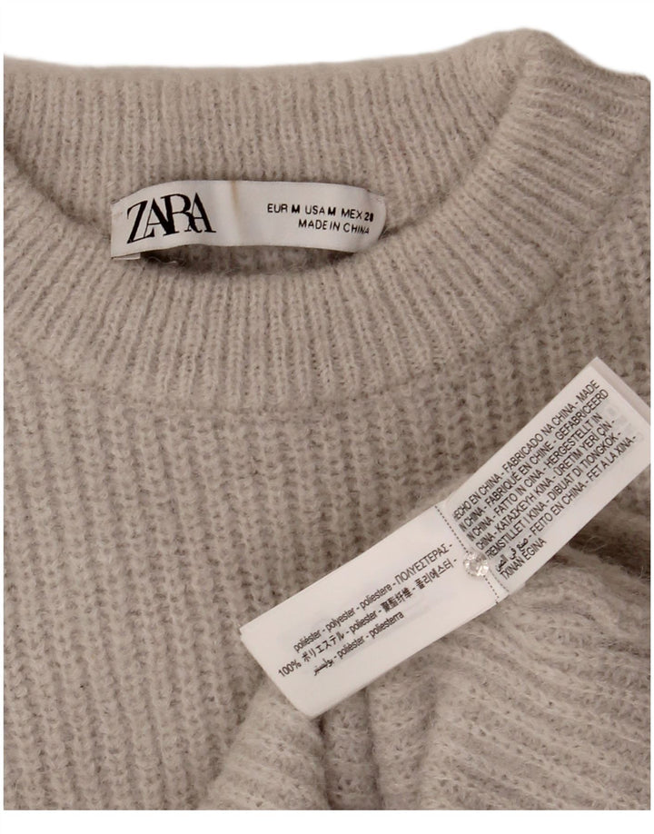 Zara Womens Crop Crew Neck Jumper Sweater UK 12 Medium Grey Polyester