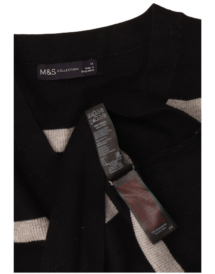 Marks & Spencer Womens V-Neck Jumper Sweater UK 14 Medium Black Striped
