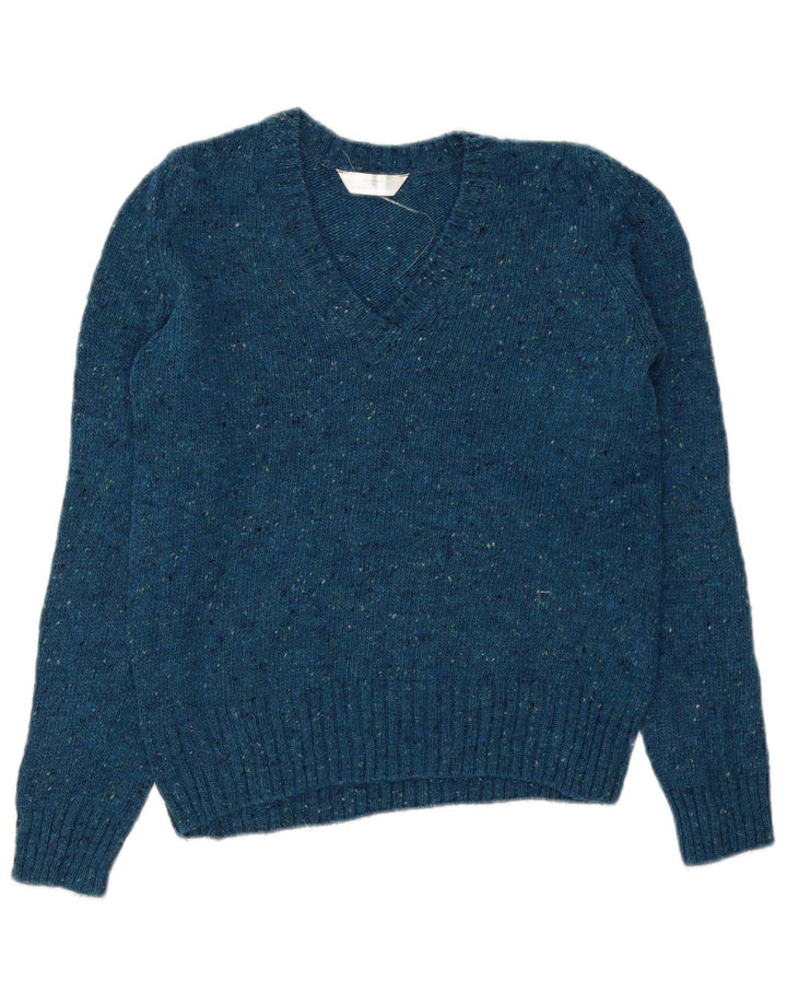 Marks & Spencer Womens V-Neck Jumper Sweater UK 10 Small Blue Flecked