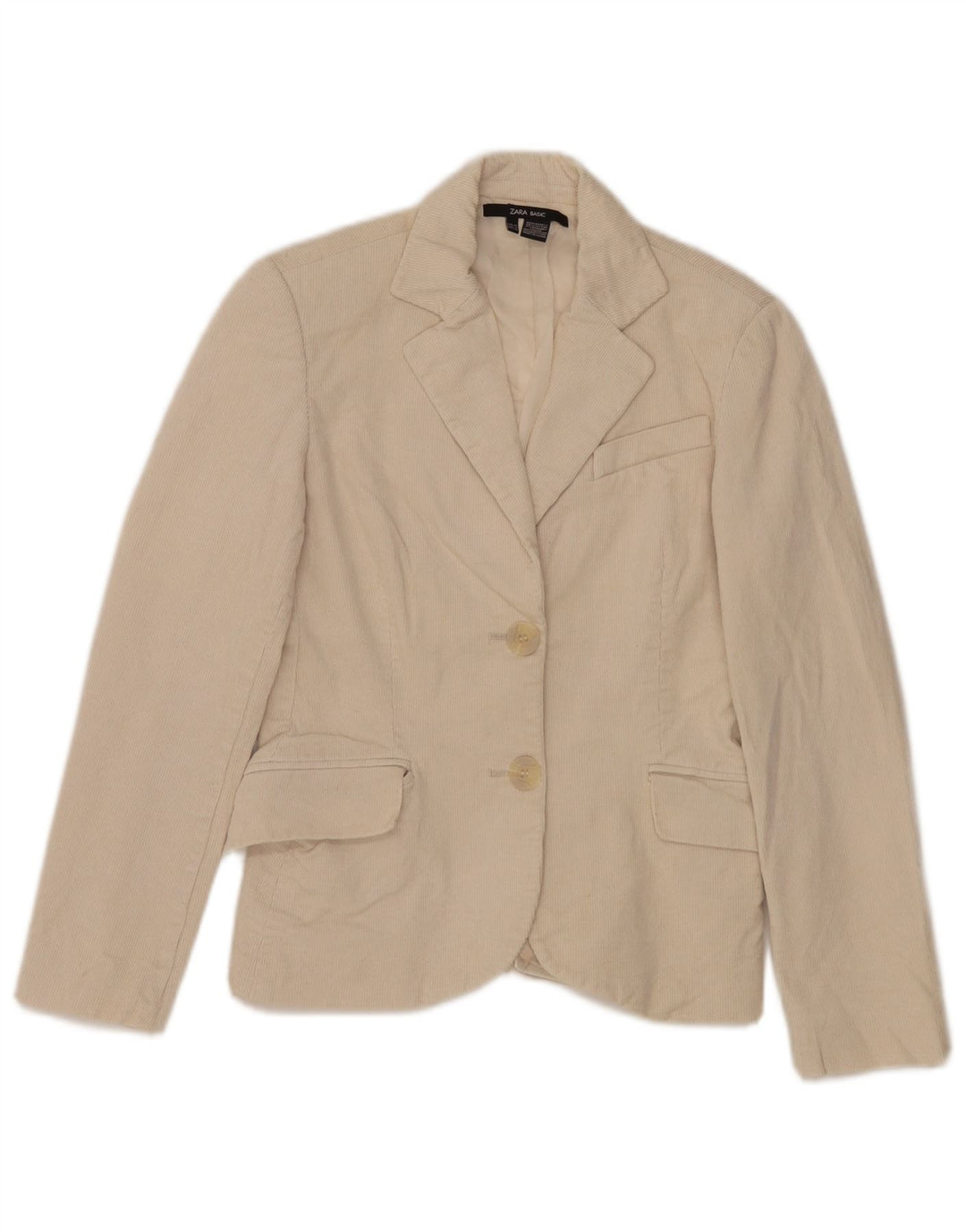Zara Womens 2 Button Corduroy Blazer Jacket EU 36 XS Off White Cotton
