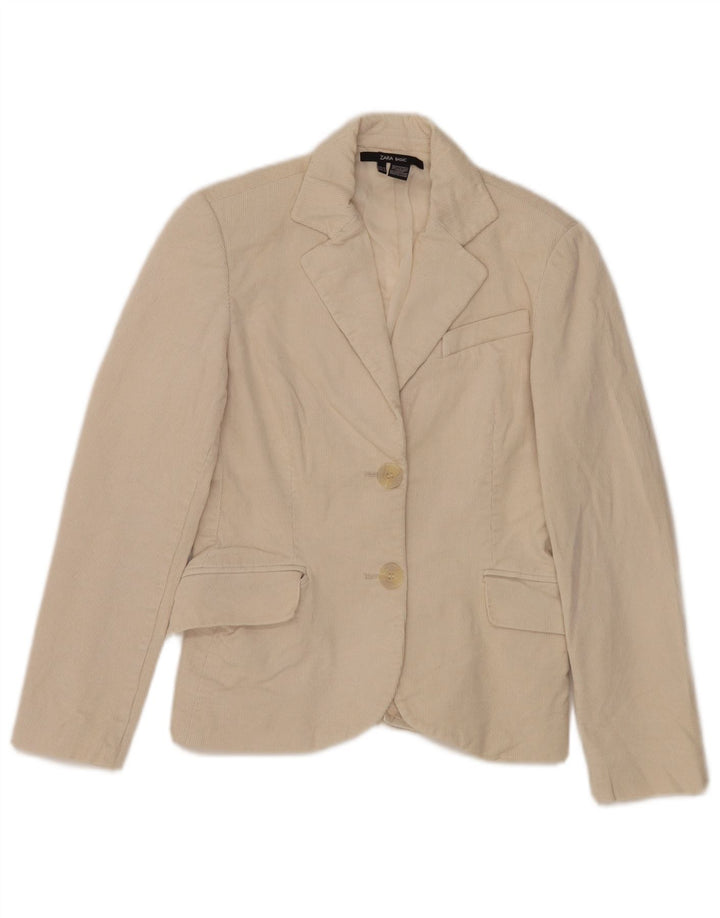 Zara Womens 2 Button Corduroy Blazer Jacket EU 36 XS Off White Cotton