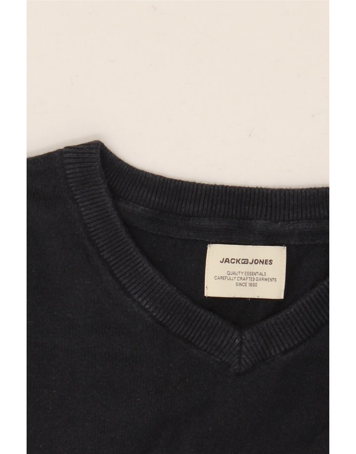 JACK & JONES Mens V-Neck Jumper Sweater Medium Navy Blue