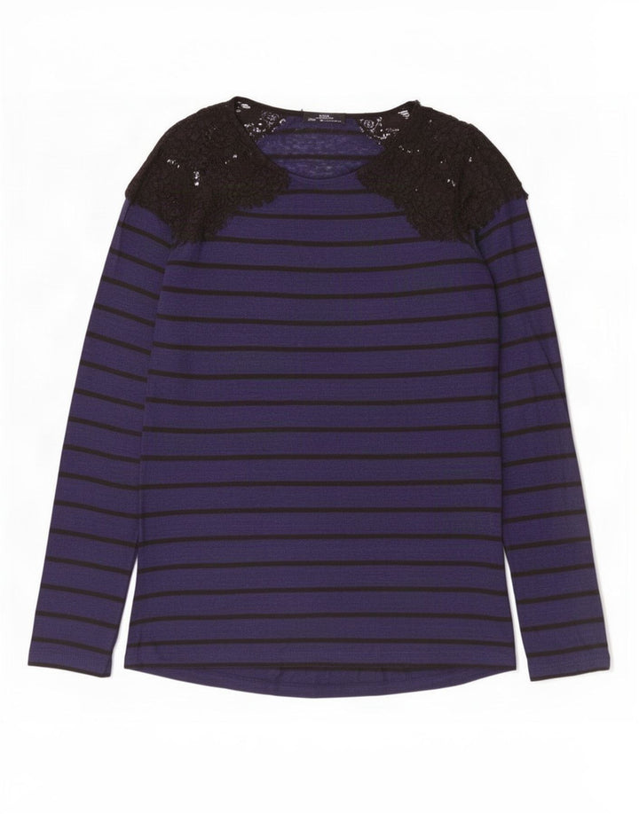 Top Zara da donna a maniche lunghe UK 14 Large a righe blu navy
