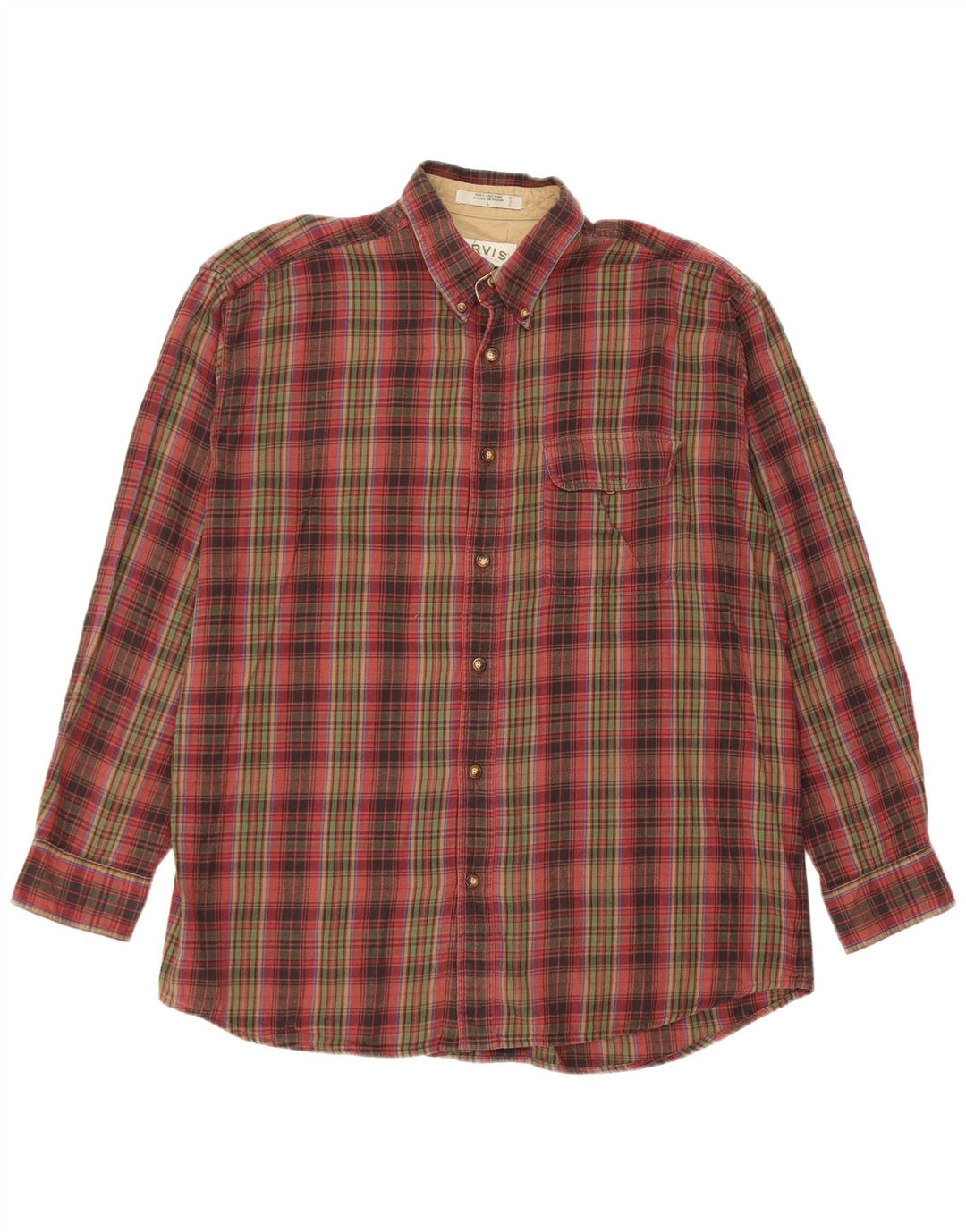 Orvis Mens Flannel Shirt Large Red Check Cotton
