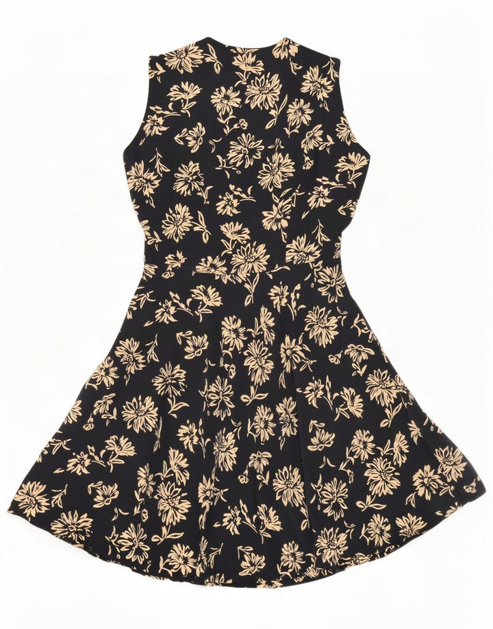 Gianfrediani Womens Sleeveless A-Line Dress IT 42 Medium Black Floral Silk