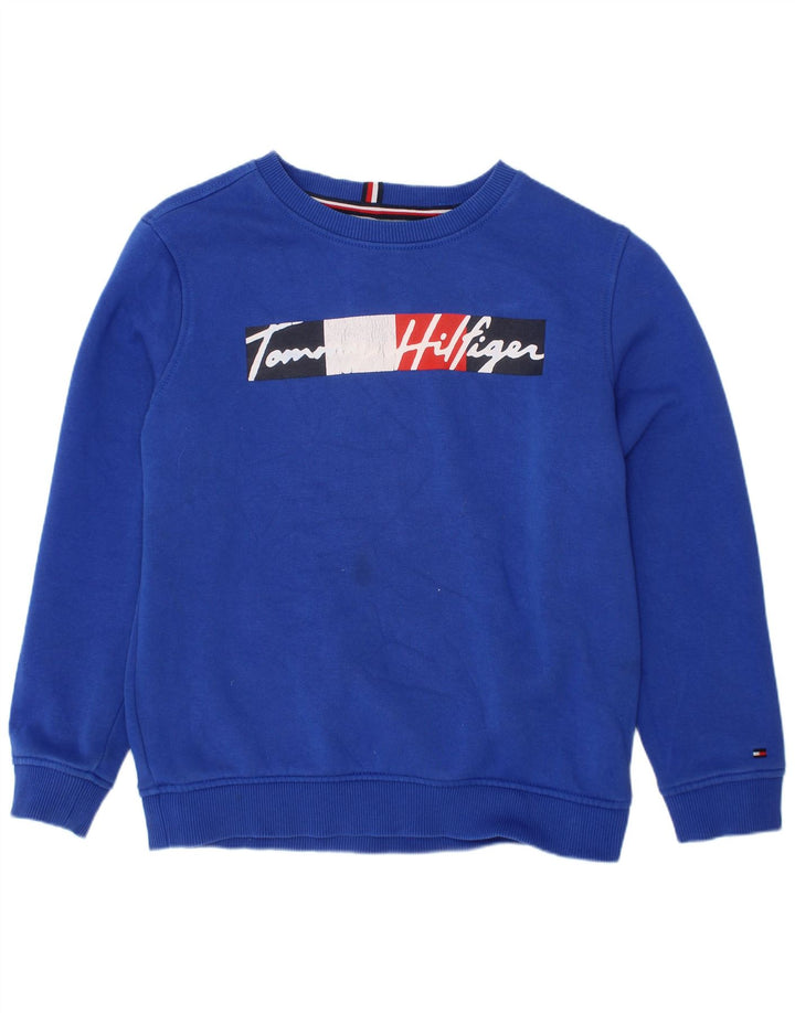 TOMMY HILFIGER Boys Graphic Sweatshirt Jumper 8-9 Years Medium Blue Cotton