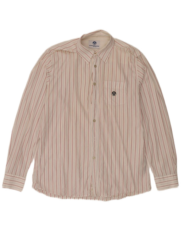 North Sails Mens Shirt 2XL White Pinstripe Cotton