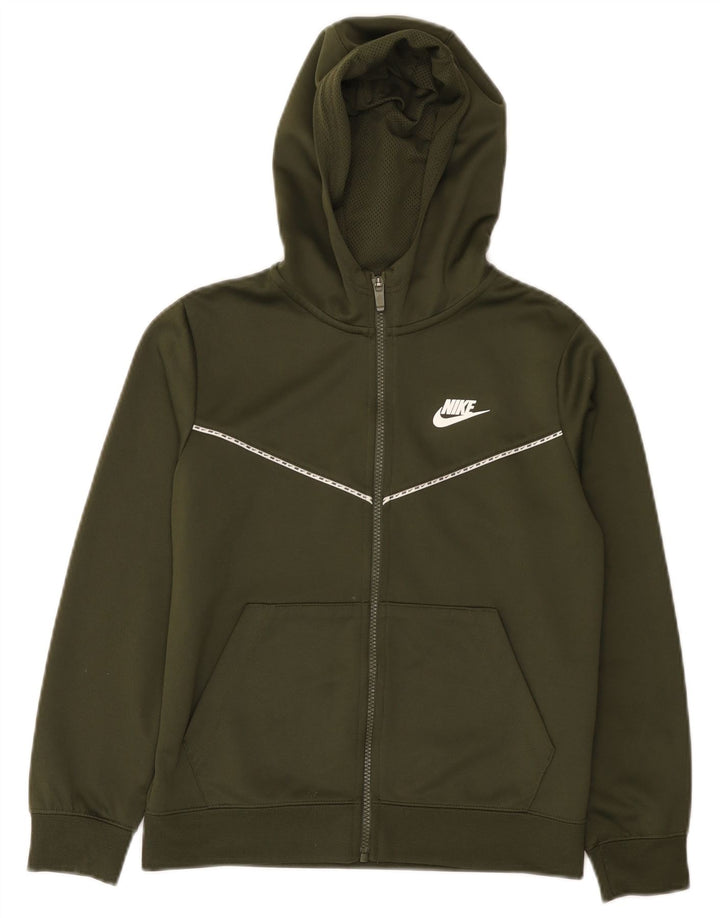 Свитер с капюшоном на молнии для мальчиков Nike 10–11 лет, средний цвет хаки, полиэстер