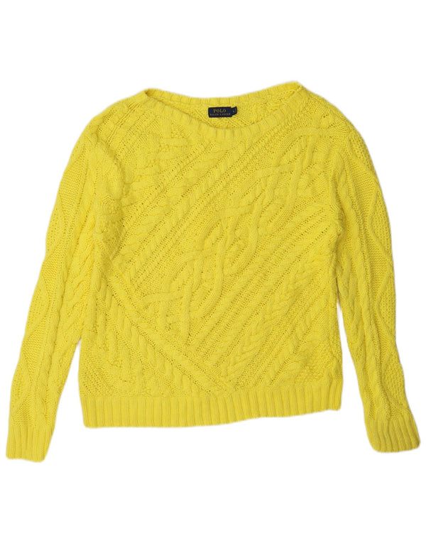Polo Ralph Lauren Dame Boat Neck Jumper Sweater UK 16 Stor Gul Bomuld