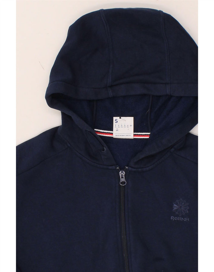 REEBOK Mens Zip Hoodie Sweater Small Navy Blue Cotton Vintage Reebok and Second-Hand Reebok from Messina Hembry 