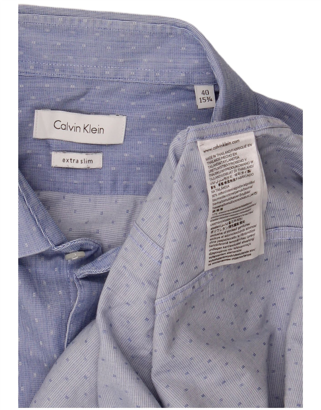 Calvin Klein Mens Extra Slim Fit Shirt Size 40 15 1/2 Medium Blue Spotted