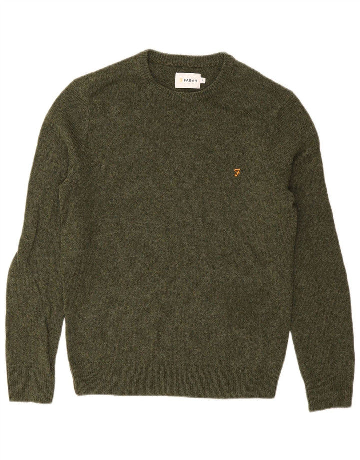 FARAH Mens Crew Neck Jumper Sweater Small Green Lambswool