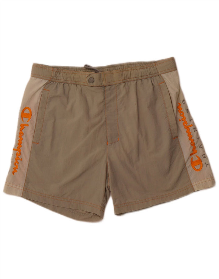 CHAMPION Mens Graphic Swimming Shorts Large Khaki Colourblock Polyamide