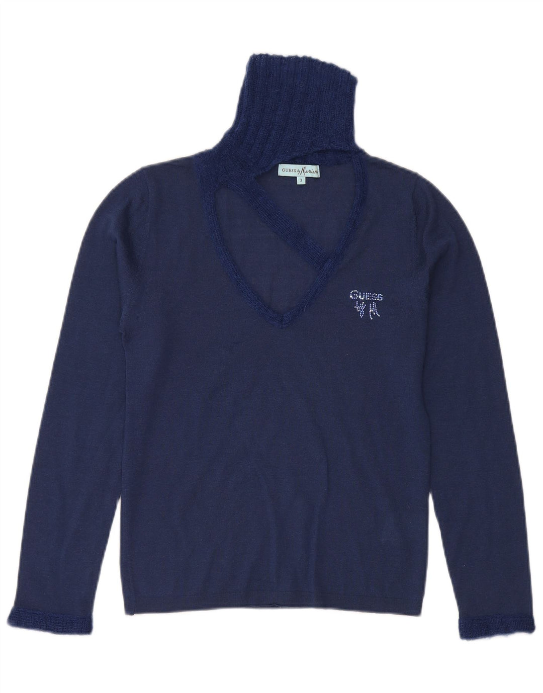 Guess Womens marciano Turtle Neck Jumper Sweater US 3 Small Navy Blue Wool