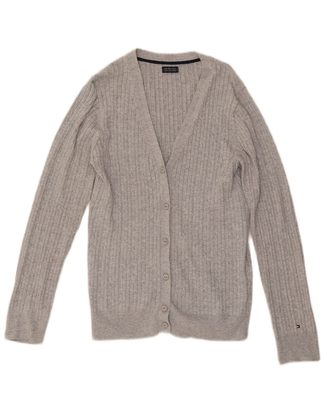 TOMMY HILFIGER Dame cardigan sweater UK 12 Medium Grey Bomuld