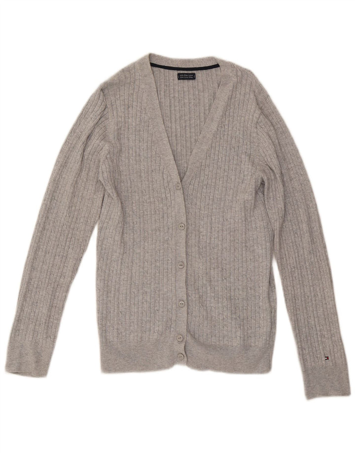 TOMMY HILFIGER Dame cardigan sweater UK 12 Medium Grey Bomuld