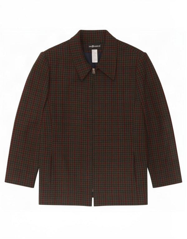 Jaqueta blazer feminina com zíper completo Sag Harbor Reino Unido 18 XL verde gingham lã