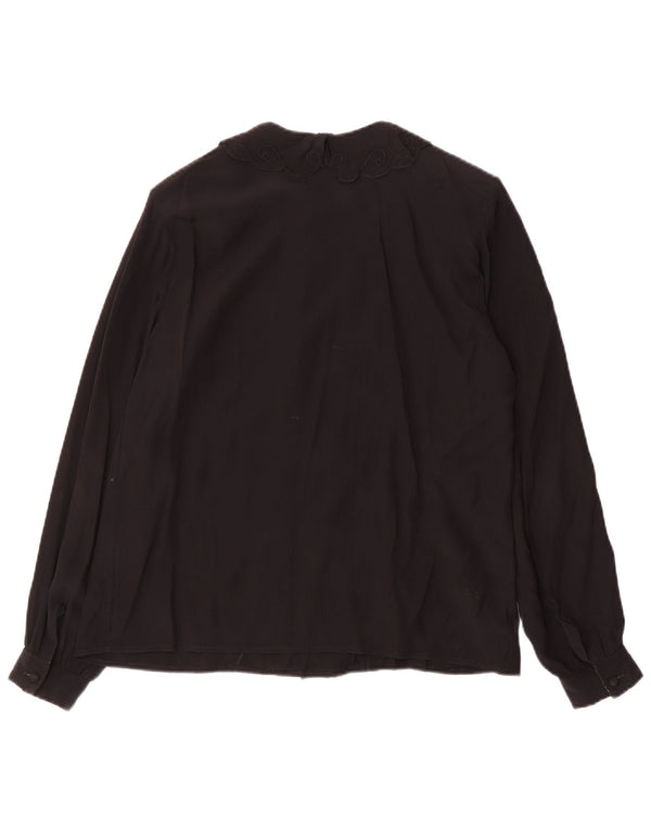 Vintage Damen Hemdbluse UK 12 Medium Schwarz Acetat