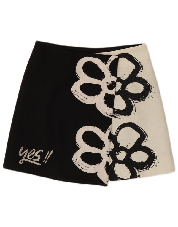 Desigual Minifalda cruzada para mujer EU 38 Mediana W28 Negro Floral Moderno