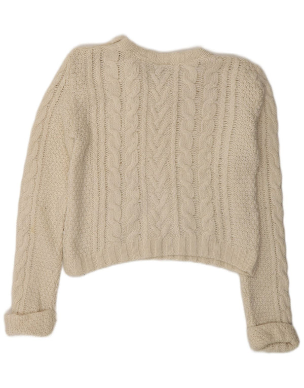 Topshop Womens Crop Crew Neck Jumper Sweater UK 10 Small Off White