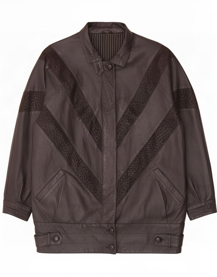 Canda Womens Graphic Leather Coat IT 44 Medium Black
