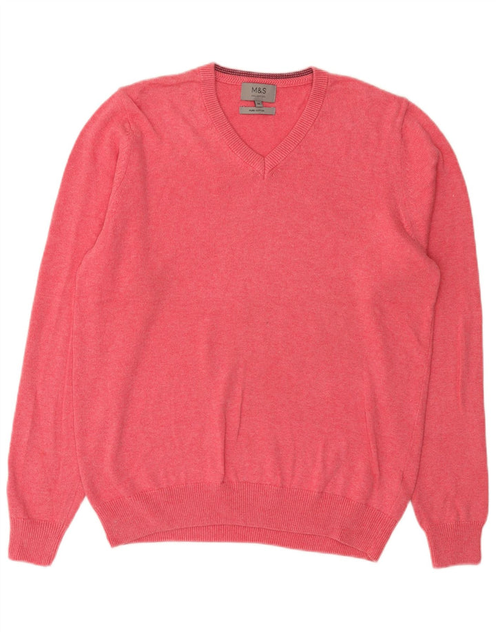Marks & Spencer Jersey con Cuello en V para Hombre de algodón Rosa Medio