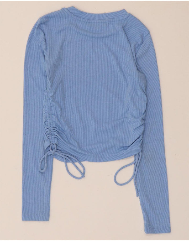 Zara Womens Crop Top Manches Longues UK 8 Petit Bleu