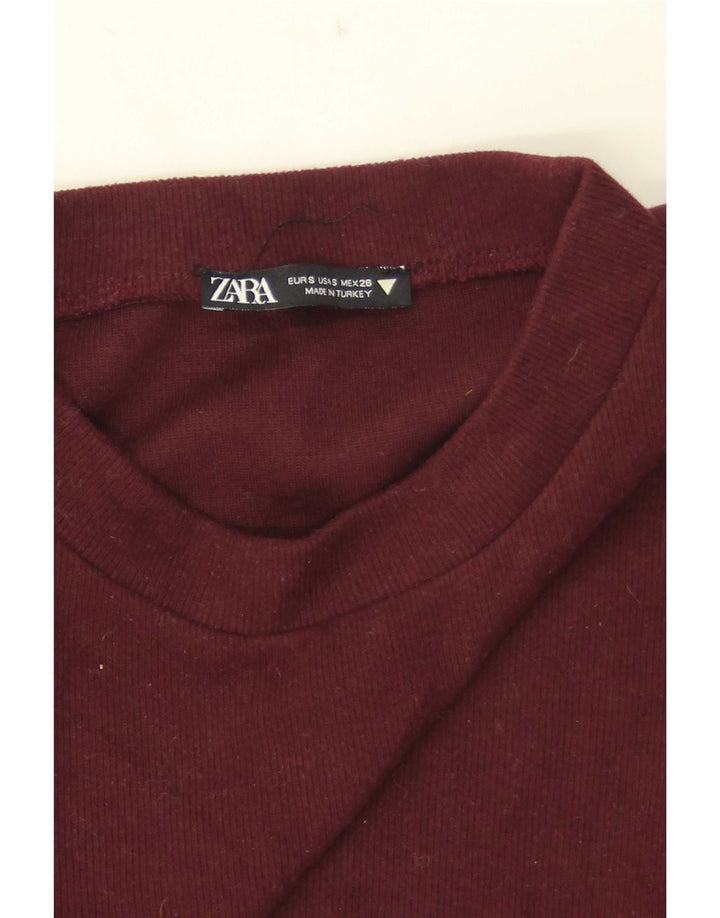 Zara Womens Crop Bluse Top UK 8 Small Burgundy