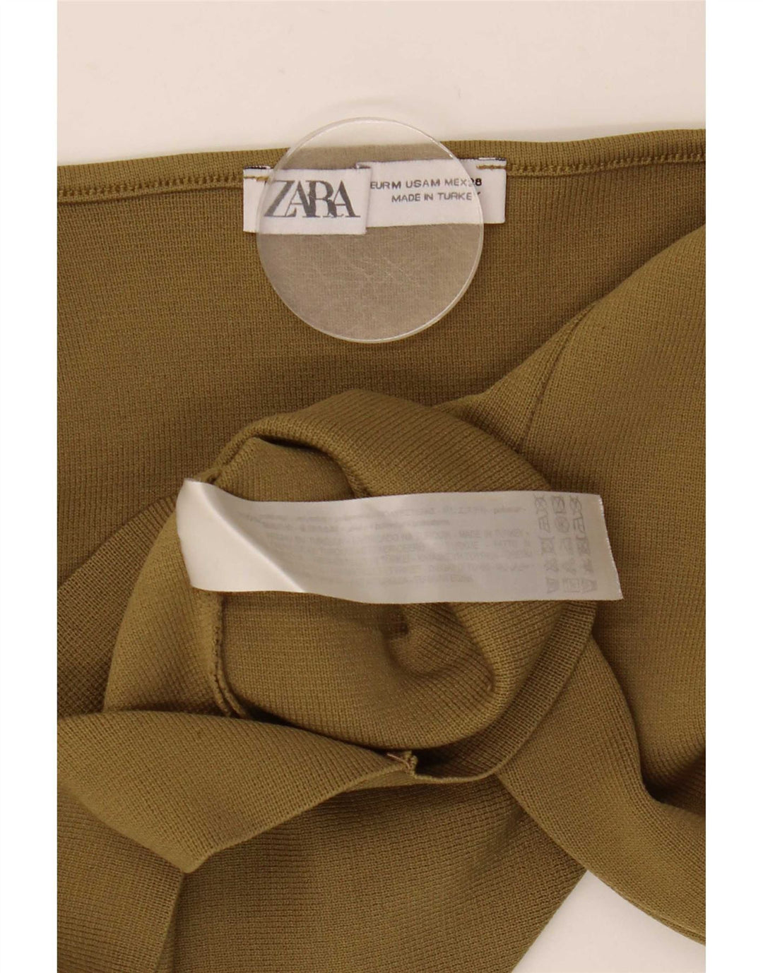 Zara Womens Crop Top Long Sleeve UK 12 Medium Khaki Polyester
