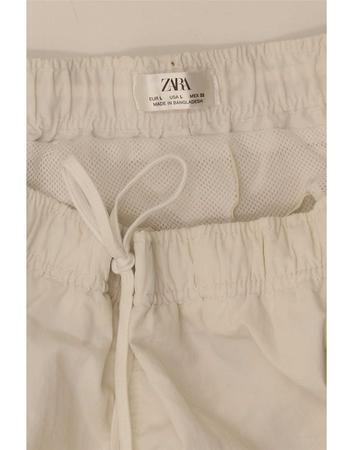 Zara Hombre Bañador Shorts Large Blanco Poliéster