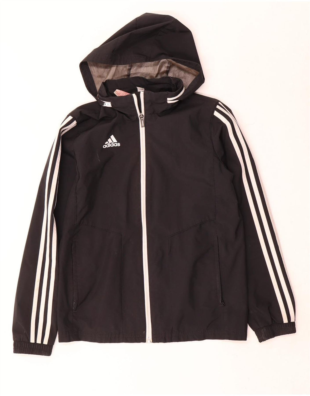 Giacca antipioggia con cappuccio Adidas da ragazzo 11-12 anni in poliestere nero
