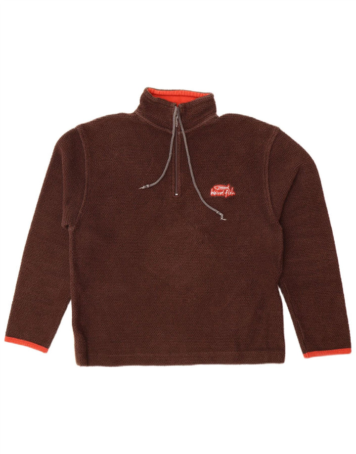 WEIRD FISH Mens Zip Neck Sweatshirt Jumper Medium Brown Cotton