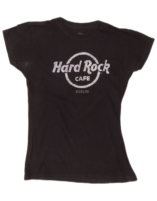 Hard Rock Cafe Damen Berlin Graphic T-Shirt Top UK 8 Small Schwarz Baumwolle