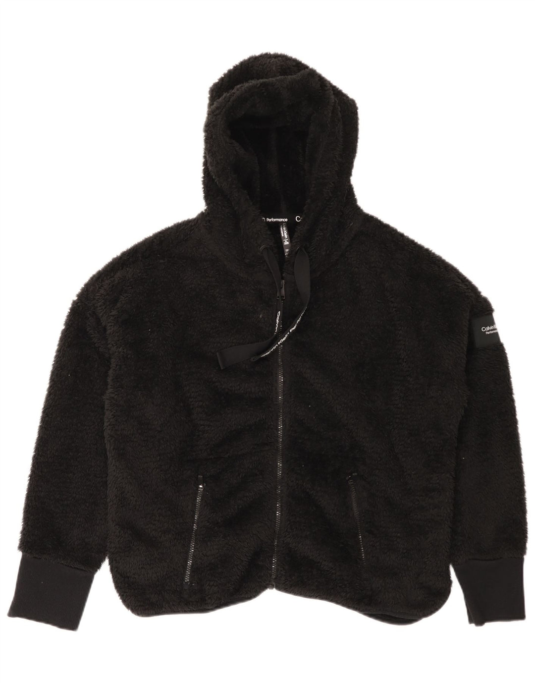 Calvin Klein Womens Hooded Oversized Fleece Jacket UK 18 XL Black Polyester