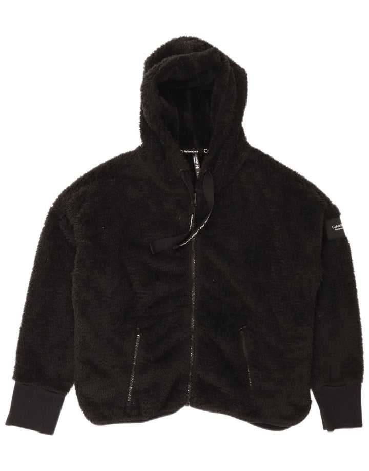 Calvin Klein Womens Hooded Oversized Fleece Jacket UK 18 XL Black Polyester