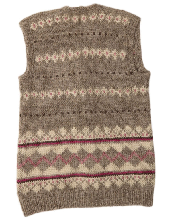 Vintage ženski dugi kardigan pulover UK 16 Large Beige Fair Isle