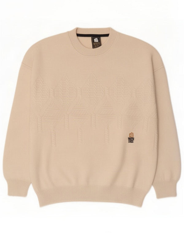 White Sails Mens Crew Neck Jumper Sweater Medium Beige Geometric