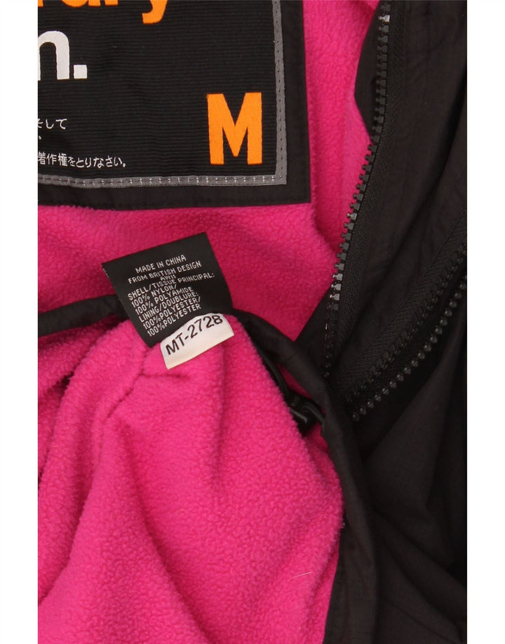 Superdry Womens Hooded Windbreaker Jacket UK 14 Medium Black Nylon