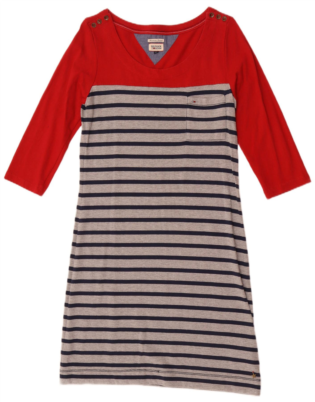 Tommy Hilfiger Damen-Basic-Kleid mit 3/4-Ärmeln, UK 12, mittelrot gestreift