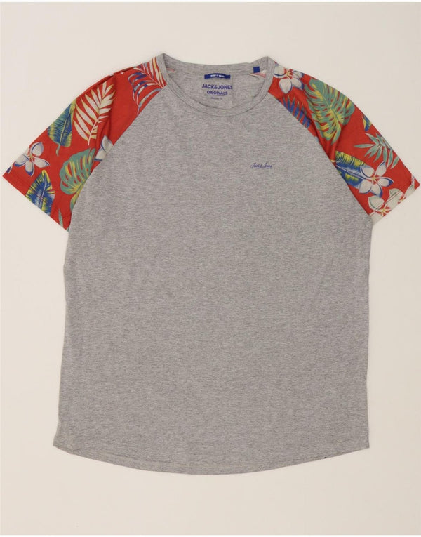 Jack & Jones Herren-T-Shirt mit normaler Passform, XL, grau, geblümt, Baumwolle